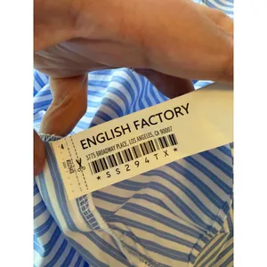 English Factory‎ Blue White Striped Smocked Ruffle Puff Sleeve Top thumbnail 4