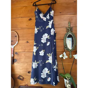 NWT Lulus Radiant Occasion Navy Blue Floral Satin A-Line Maxi Dress Cruise Sz M thumbnail 2