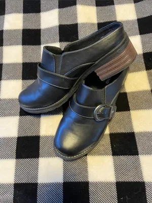 Eastland Black Leather Slip-On Mules with Buckle Detail thumbnail 3