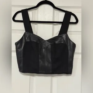 CAbi Jet Black Bralette Faux Leather Ponte Knit Stretch Top Women's Size M thumbnail 5