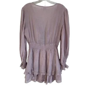 Angel Biba Mauve Ruffle Mini Romper Dress Long Balloon Sleeve Front‎ Tie Small thumbnail 9