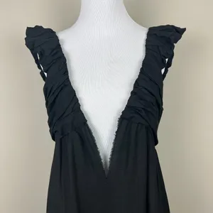 Jason Wu‎ Maxi Dress Womens Large Black Tiered Linen Blend Pleated A-Line L FLAW thumbnail 4