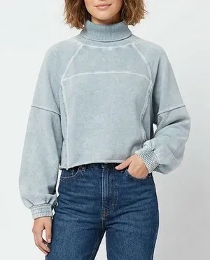 Aerie Cropped Sweater Womens Small Blue Knit Cotton Turtleneck Raglan Sleeve‎ thumbnail 1