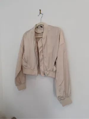 Light Beige Zara Cropped Bomber Jacket thumbnail 2