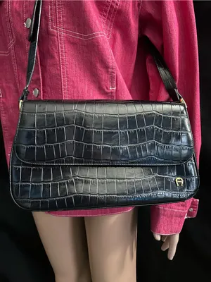 Etienne Aigner Vintage Black Croc-Embossed Leather Shoulder Bag Handbag thumbnail 1