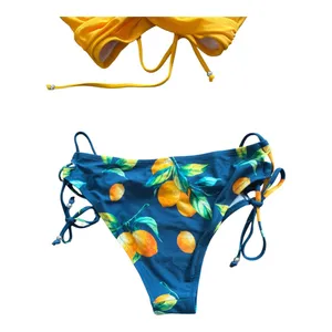 Cupshe Yellow Lemon Print Wrap Bikini Set XS Tie Side NWT thumbnail 4
