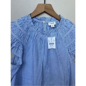 J.CREW Top Blue Striped NEW Flutter Sleeve Blouse 100% Cotton Size Small NWT thumbnail 3