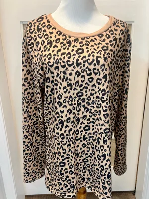 Leopard Print Long-Sleeve Top - Beige/Black Size L thumbnail 1