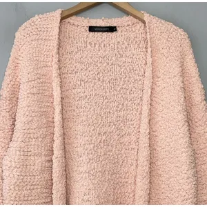 Merokeety Cardigan Size Large Peach Soft Popcorn Knit Boucle Sweater Cozy Chic thumbnail 2