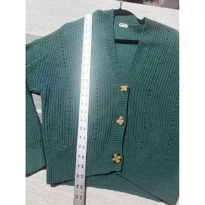 Garage Teal Green Shaker Knit Pointelle Button Front Cardigan Sweater Womens S thumbnail 3