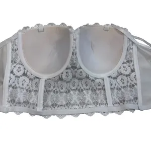 White Lace Bustier Crop Top Womens M Beaded Rhinestone Corset Cami Y2K Bridal thumbnail 14
