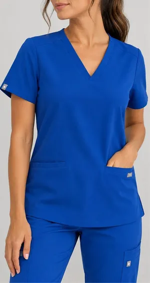FIGS Scrub Top Medium Royal Blue V Neck Medical Nurse Stretch Pockets thumbnail 1