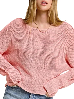 LA MIEL Dusty Rose Pink Knit Sweater Cropped Boat Neck Long Sleeve Small NWT thumbnail 9