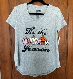 NWT Halloween Fall Tis the Season Pumpkins Womens‎ XS Shirt thumbnail 1