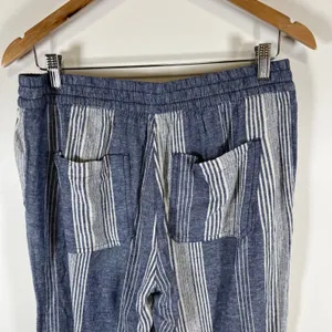 Old Navy‎ Womens Blue White Striped Linen Blend Drawstring Straight Leg Pants M thumbnail 7
