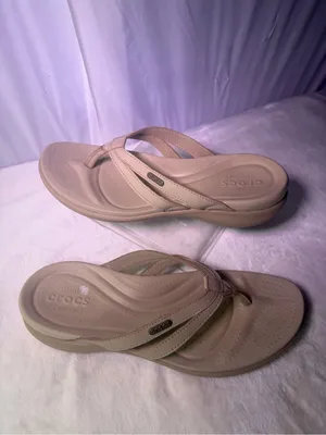 CROCS Women's Beige/Tan Strappy Flip Flop Sandals thumbnail 3