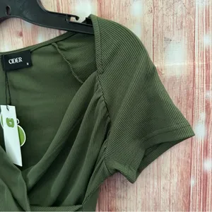 Cider Olive Green Faux Wrap Jersey Short Sleeve T Shirt thumbnail 6