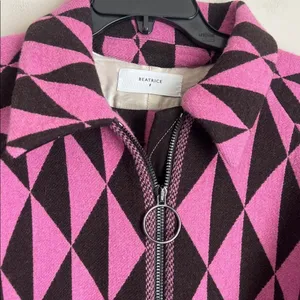 Anthropologie Beatrice B Wool Topcoat Belted Retro‎ Geometric Print Sz XS thumbnail 5