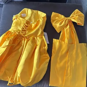 Short Yellow Strapless Homecoming Prom Dress Corset Back Bow Puffy Skirt Size M thumbnail 10