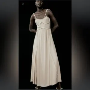 ZARA NWT Long Strappy Maxi Dress in Sand thumbnail 4