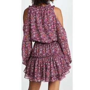 MISA Los Angeles Yesenia‎ Mini Dress Floral Tassle Cold Shoulder Cottagecore XS thumbnail 4