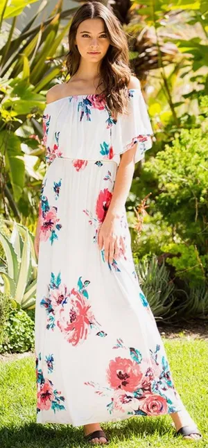 IVORY // Double Ruffle Off Shoulder Maxi Size M thumbnail 1