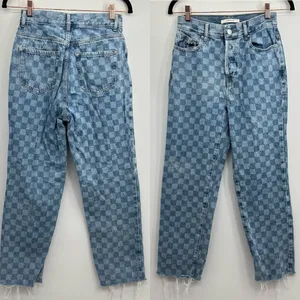 PacSun Checkerboard High-Rise Button Fly Straight Leg Crop Jeans Size 25 thumbnail 7