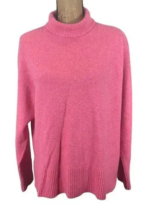 J.Crew Mock Neck Sweater Extra Soft Yarn Hot Pink Preppy Chic Knit Size Large thumbnail 1