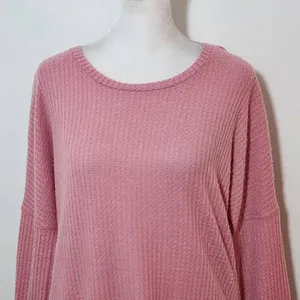 Pink Thermal Knit Top with Open Back Size Small Pink Waffle Knit Top thumbnail 3