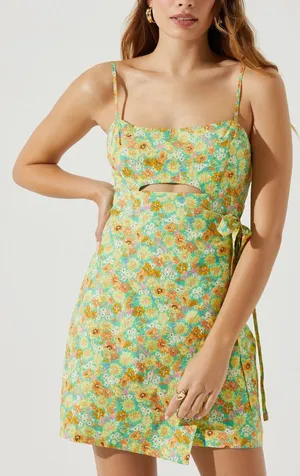ASTR Keyhole Wrap Floral Mini Dress thumbnail 1