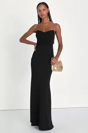 New Lulus Iconic Arrival Black Strapless Bustier Mermaid Maxi Dress XL MSRP $85 thumbnail 2