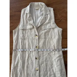 Sih & Sam Women Oatmeal Beige Linen Blend Belted Utility Button Front Dress M thumbnail 9