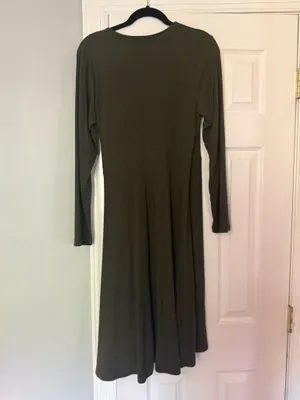 Old Navy Olive Green Long Sleeve Wrap Midi Dress thumbnail 2