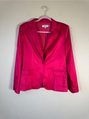 Teri Jon Hot Pink Satin Oversized Blazer Jacket Womens 12 Preppy Barbie Classic thumbnail 6
