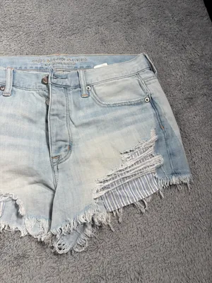American Eagle vintage hi-rise festival Light Blue Distressed Denim Shorts 8 thumbnail 3