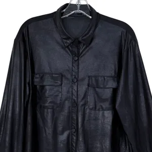 Naked Wardrobe Drip Black Faux Leather Oversized Long Sleeve Shirt Shacket Large thumbnail 4