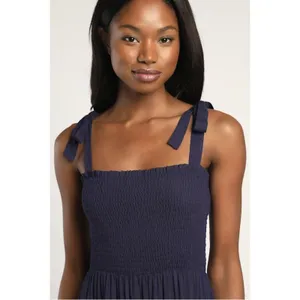 Lulus Navy Smocked Tie Strap Square Neck Sleeveless Midi Dress Medium thumbnail 2