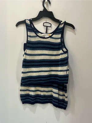 C&C California striped knit two piece set navy blue cream color Medium thumbnail 2
