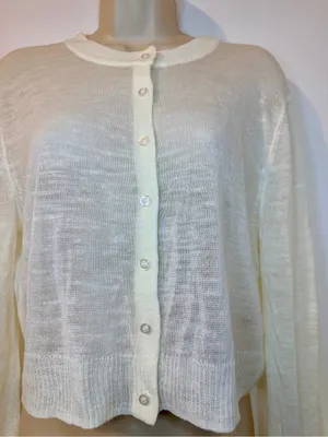 AQUA XL Ivory Linen Blend Open Knit Cardigan Lightweight Button Sweater thumbnail 4