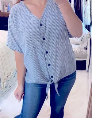 TIME & TRU striped top size XLarge linen blend tie front thumbnail 1