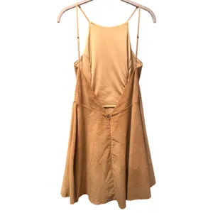 Blush Camel Stretch Corduroy Halter Skater Mini Dress Tan Ribbed Fit Flare L thumbnail 4