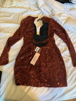 Oh Polly Red Embellished Dress Long Sleeve Mini thumbnail 3