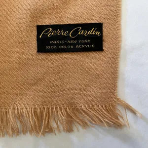 Vintage Pierre Cardin Embroidered Logo Camel Orlon Acrylic Fringe Muffler Scarf thumbnail 4