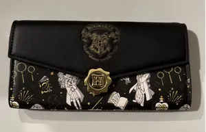 Loungefly Harry Potter HOGWARTS Magical Elements Wallet Black‎ White Gold Bifold thumbnail 1