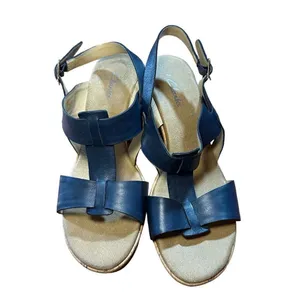 CLARKS Womens Size 10 Blue Cork Wedge Platform Leather Sandals Shoes Comfortable thumbnail 3