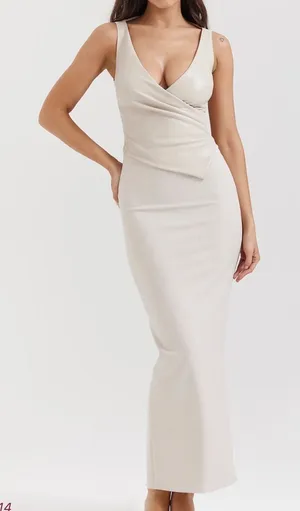 HOUSE OF CB LARIA Ecru Vegan Leather Maxi Dress Size XS thumbnail 1