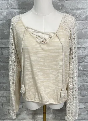 Anthropologie Meadow Rue Cream Lace Detail Blouse thumbnail 1