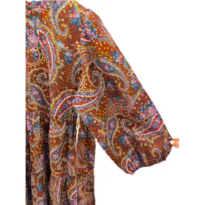 ANA A NEW APPROACH Paisley Dress XL NWT Cotton Tiered Ruffle Puff Sleeve Brown thumbnail 4