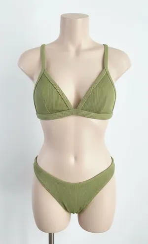 Garage Olive Ribbed Triangle Bikini Set thumbnail 1