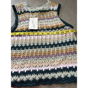 Universal Threads Sweater Vest Small Crochet Striped Knit Festival Boho Western thumbnail 5